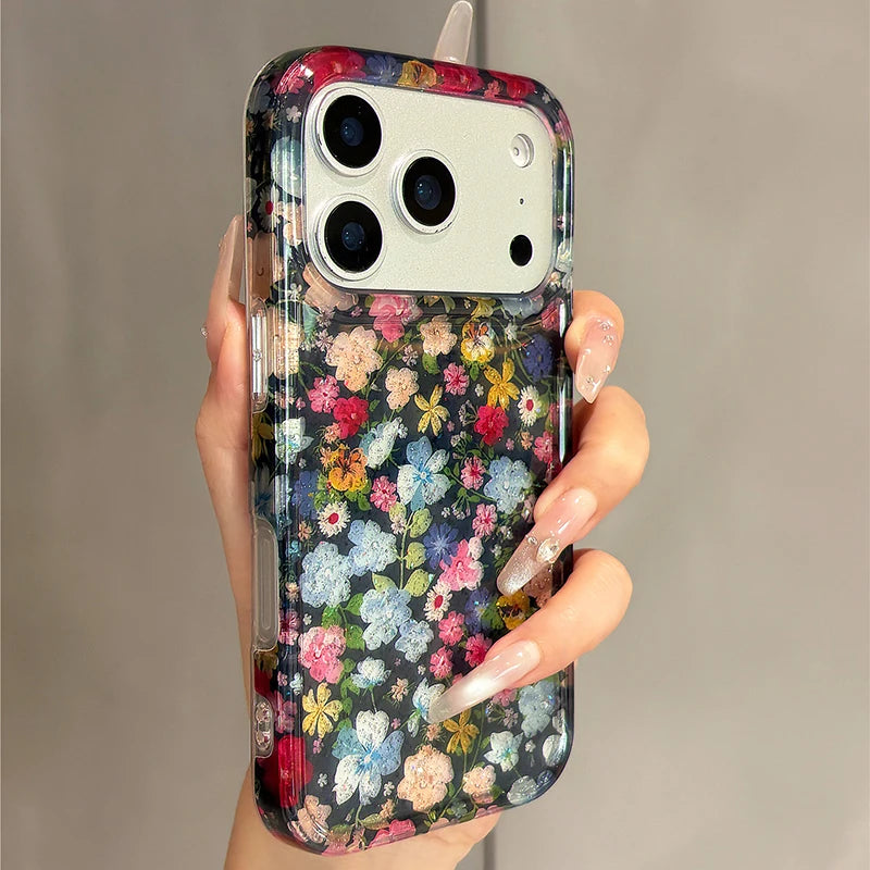 Shockproof Case with Shiny Glitter Floral Back for iPhone 17 Series