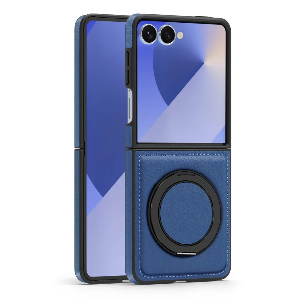 Samsung Galaxy Z Flip 7 Premium Leather Magnetic Case with Ring Holder