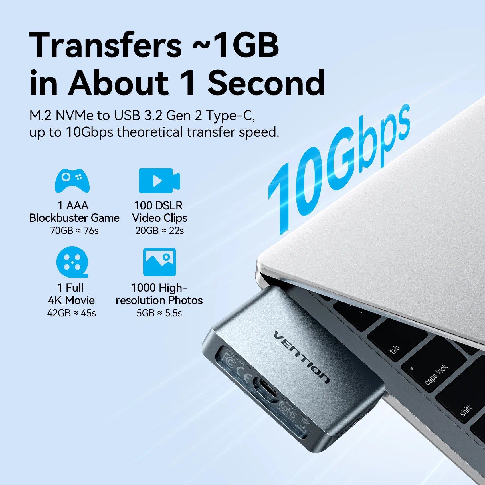Vention USB-C NVMe SSD Case With PD 85W and Audio Port