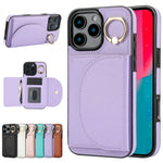 iPhone 16 Series Leather Wallet Case with Card Holder & Ring Kickstand