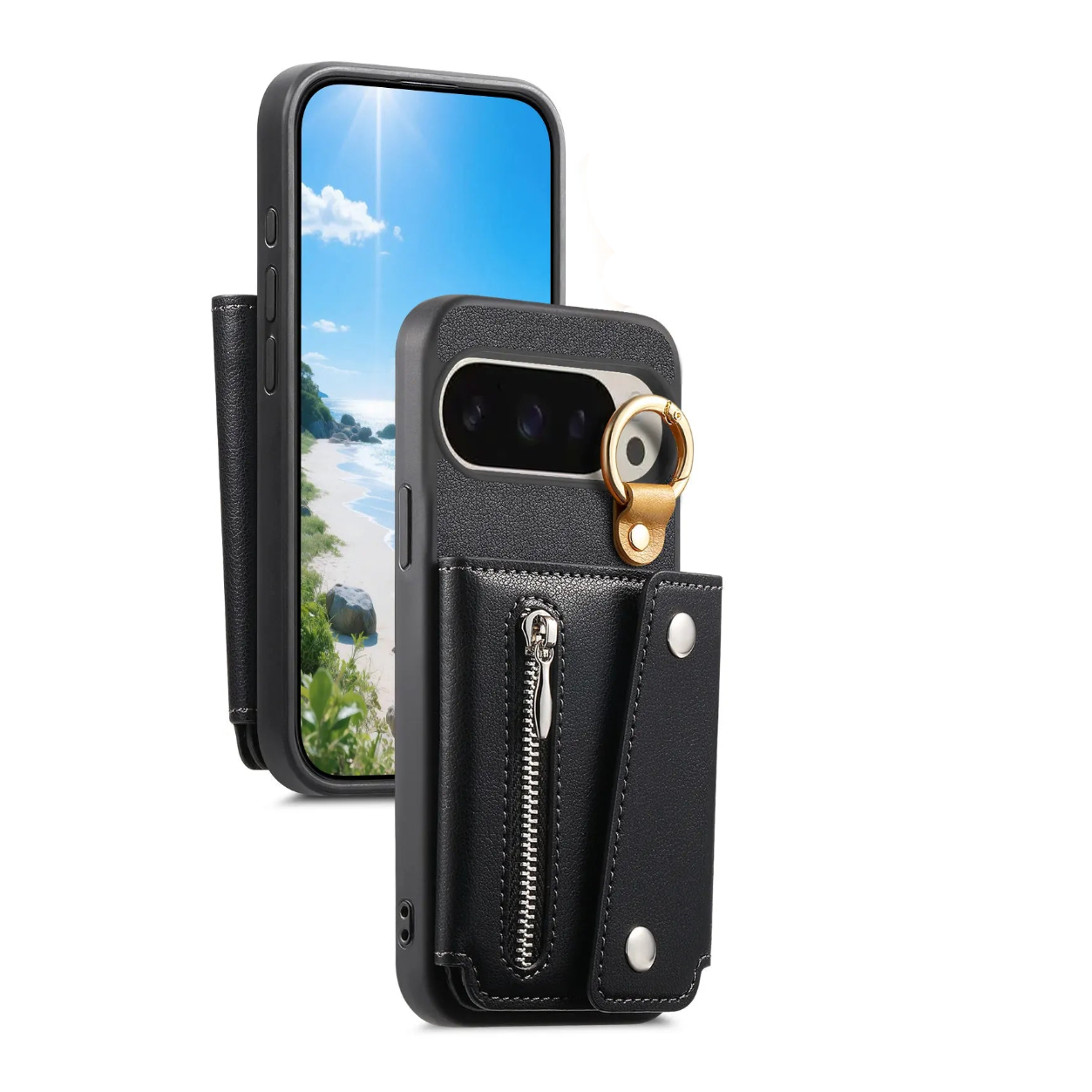 Zipper Wallet Leather Flip Case with Ring Holder for Google Pixel 9 Series