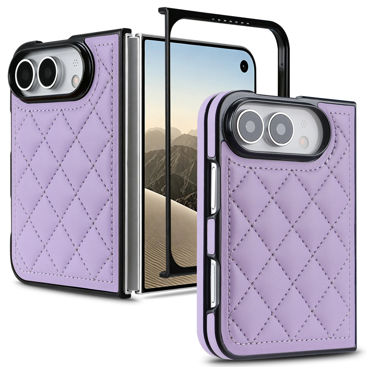 Diamond-Pattern Quilted Foldable Case with 360° Hinge for iPhone Duo