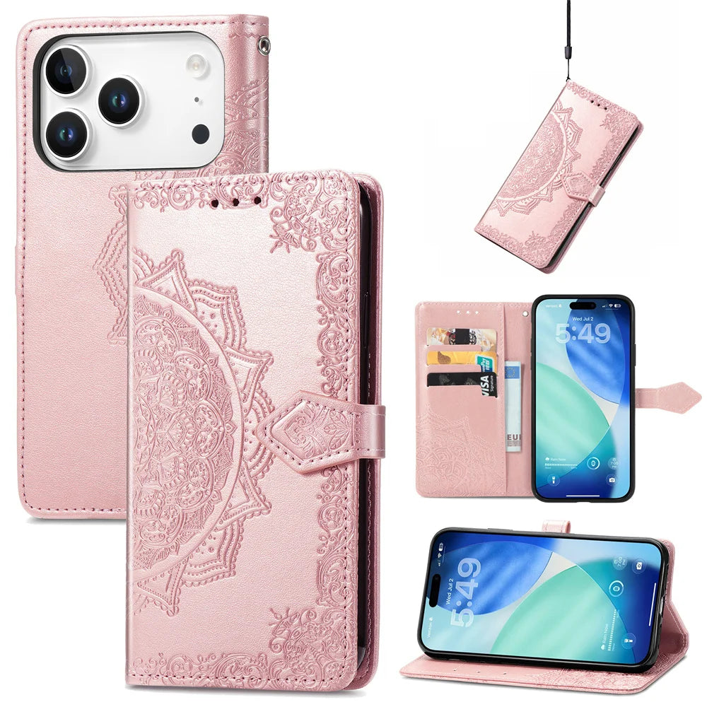 iPhone 17 Series Purse-Style Flip Leather Wallet Case with Card Slots & Stand