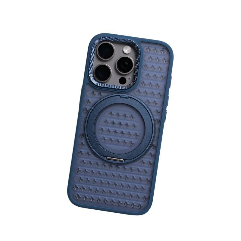 Frosted Grid Mesh MagSafe Case with 360° Rotating Kickstand for iPhone 16 Series