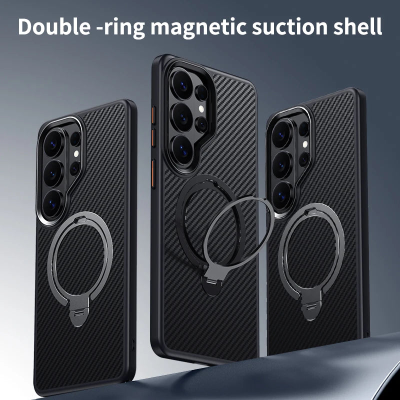 Premium Carbon Fiber Style Magnetic Case with Kickstand for Samsung Galaxy S24 Series