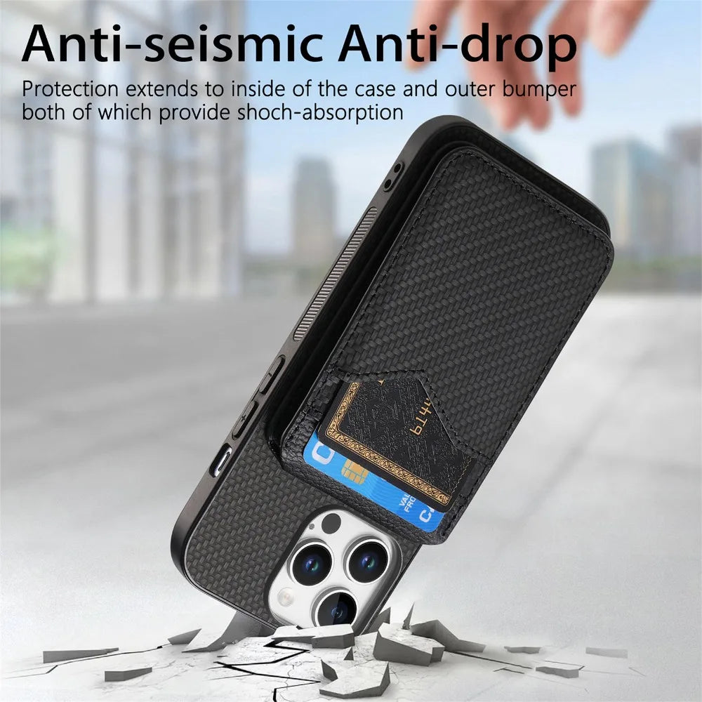 iPhone 15 Series Carbon Fiber MagSafe Case with Magnetic Wallet