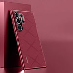 Plaid Grid Leather PU Case with Plating Lens for Samsung Galaxy S24 Series