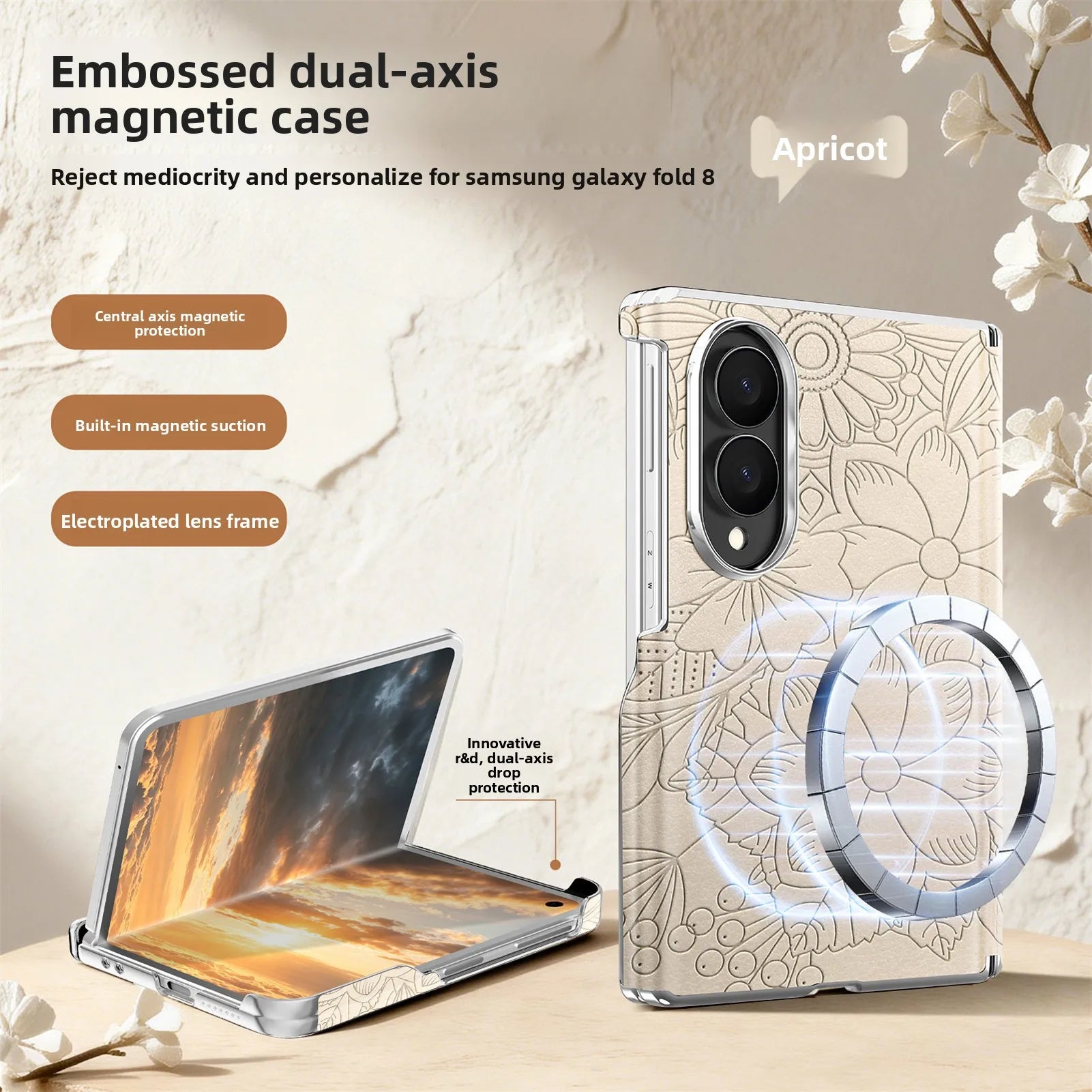 Luxury Magnetic Embossed Leather Case for Samsung Galaxy Z Fold 8
