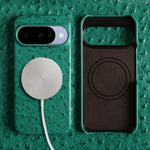 Genuine Ostrich Leather Magnetic Case with Raised Camera Ring for Google Pixel 10 Series