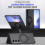 Shockproof Carbon Fiber Leather Phone Case with Rotating Holder for Samsung Galaxy Z Fold 6