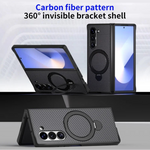 Shockproof Carbon Fiber Leather Phone Case with Rotating Holder for Samsung Galaxy Z Fold 5