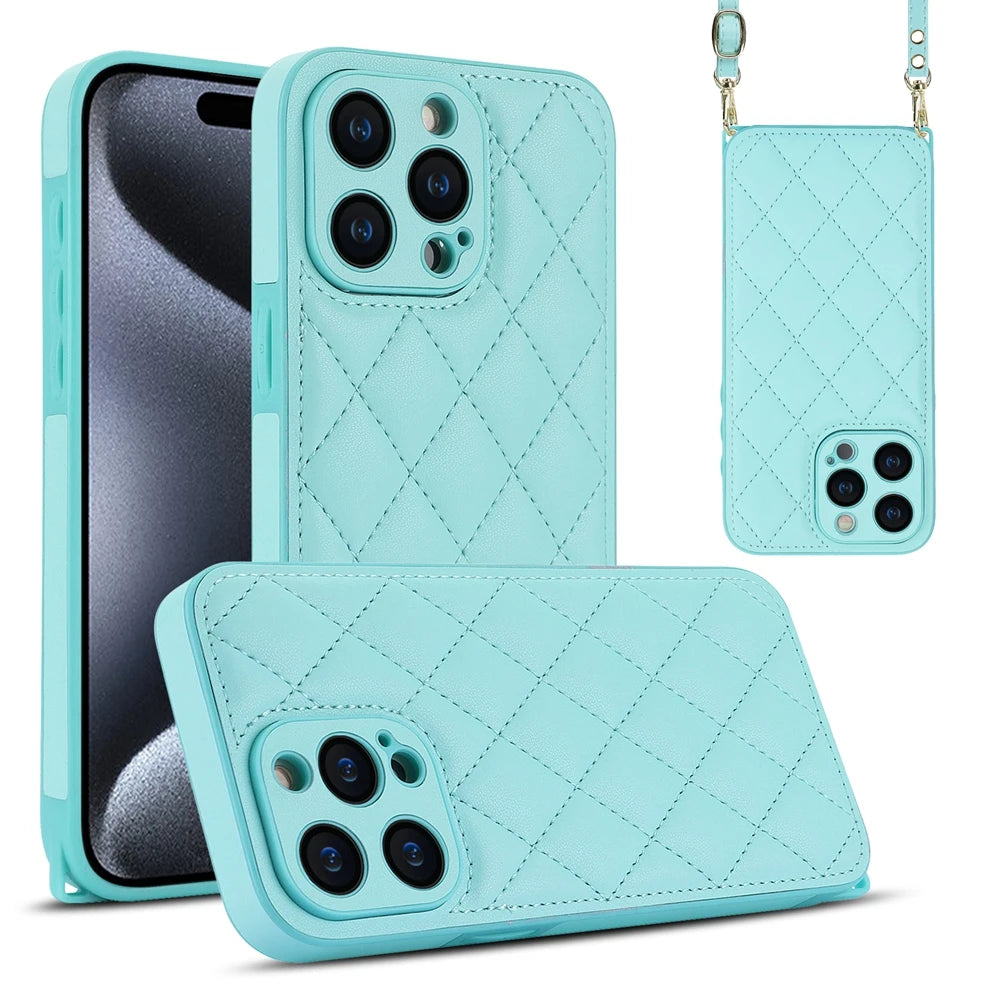iPhone 15 Series Leather Crossbody Phone Case