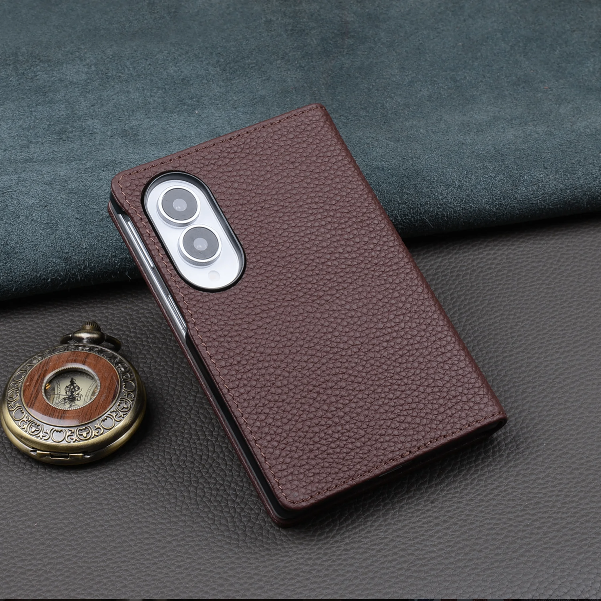 Genuine Cowhide Leather Flip Case with Magnetic Closure for Samsung Galaxy Z Fold 8