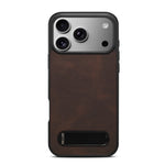 Luxury Retro PU Leather MagSafe Case with Metal Stand for iPhone 17 Series