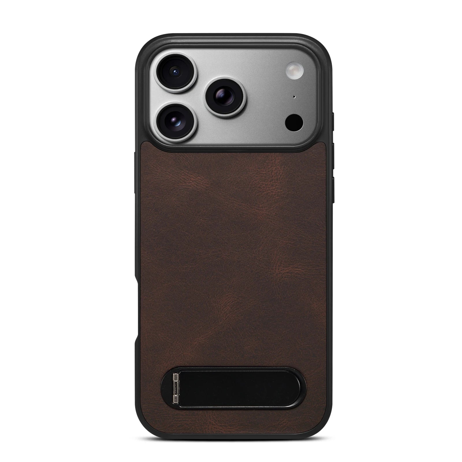 Luxury Retro PU Leather MagSafe Case with Metal Stand for iPhone 17 Series