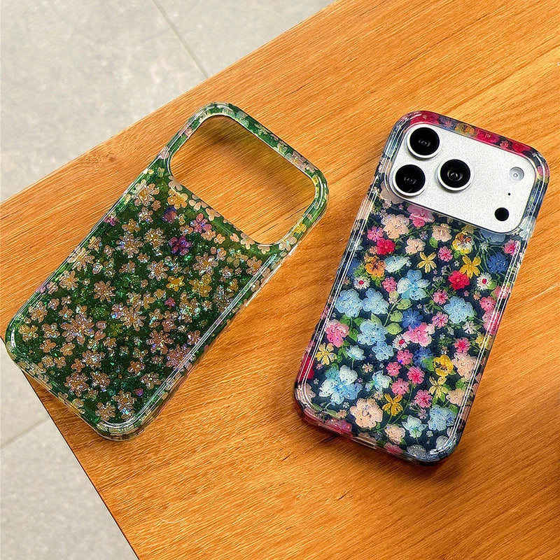 Shockproof Case with Shiny Glitter Floral Back for iPhone 17 Series