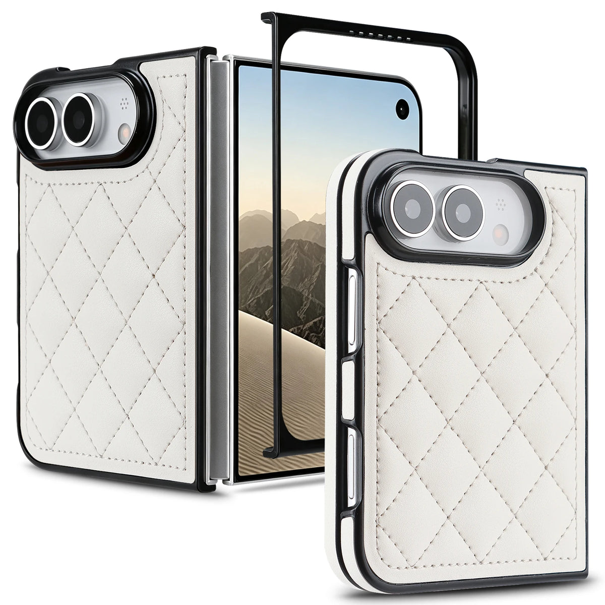 Diamond-Pattern Quilted Foldable Case with 360° Hinge for iPhone Duo