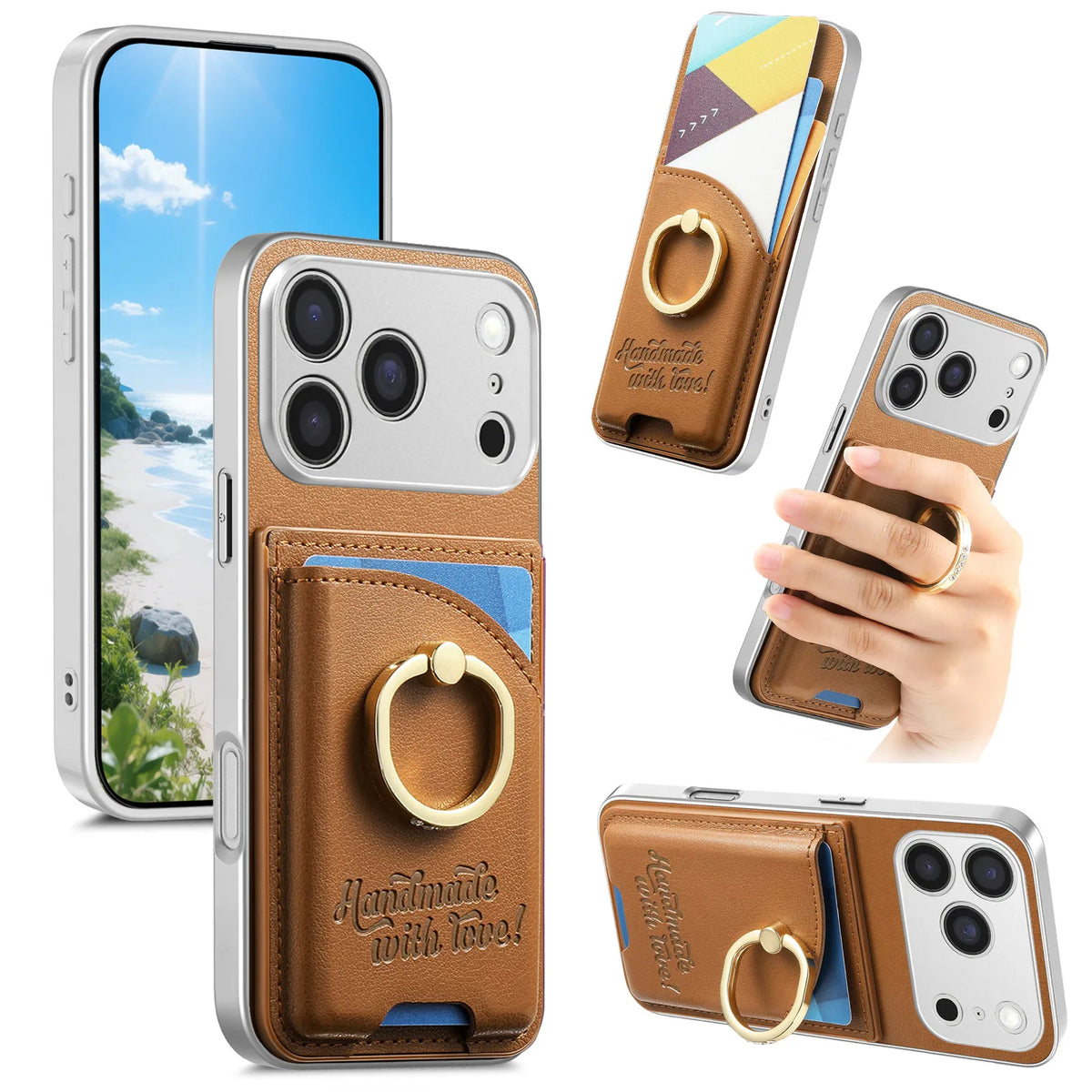 Leather Rotatable Ring Holder Case With Kickstand for iPhone 18 Series