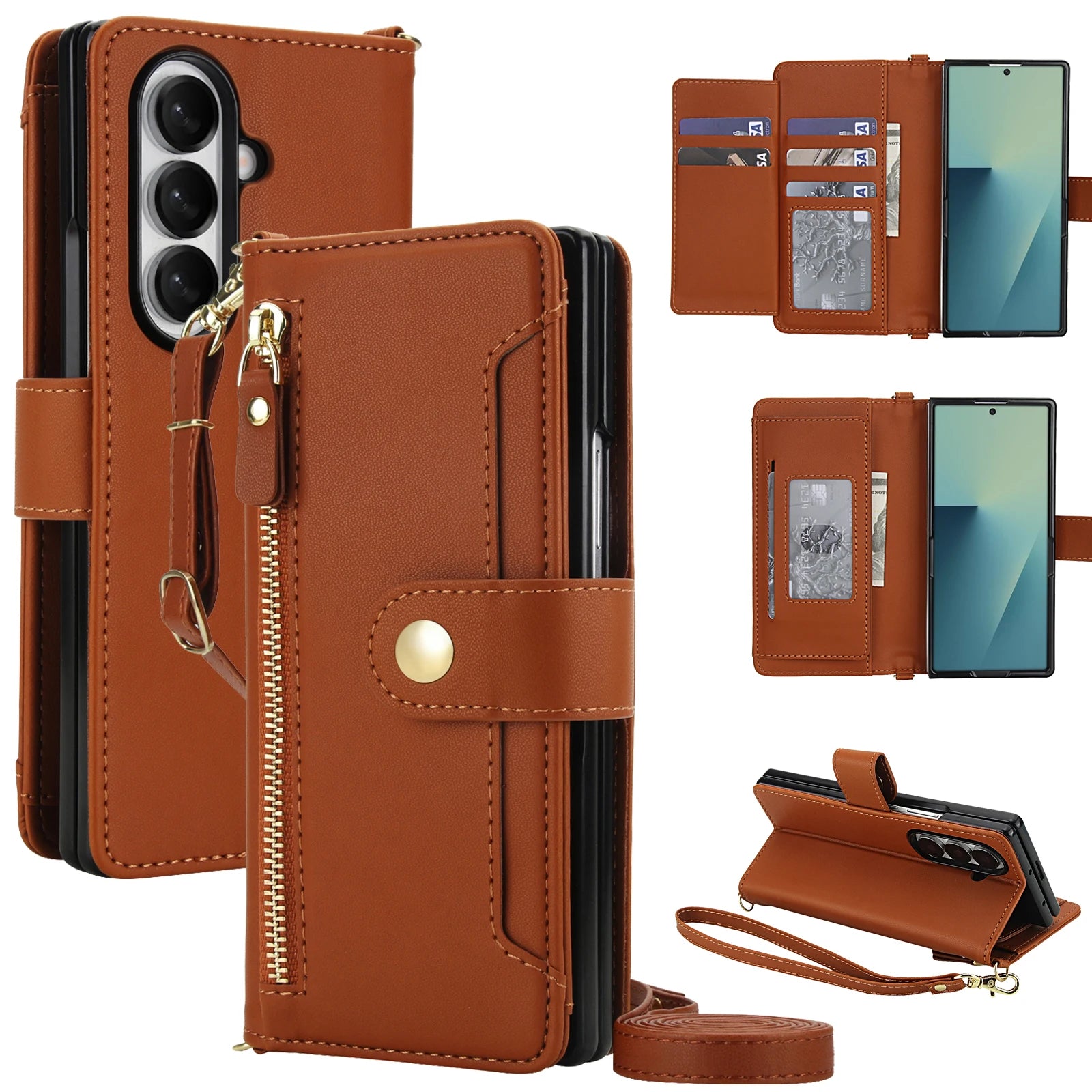 Shockproof Zipper Wallet Folio with Kickstand for Samsung Galaxy Z Fold 7