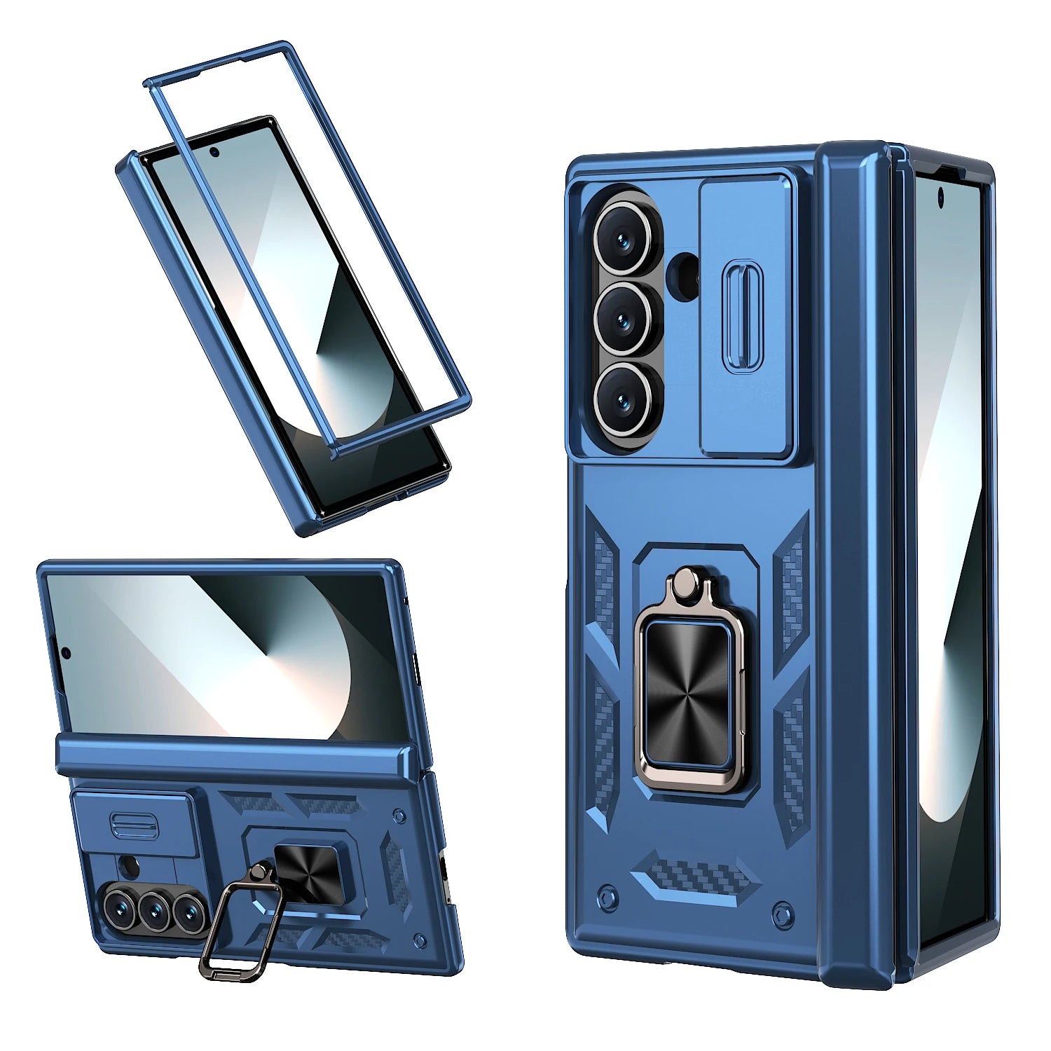 Rugged Armor Case with Sliding Camera Cover and Ring Stand for Samsung Galaxy Z Fold 8 Ultra