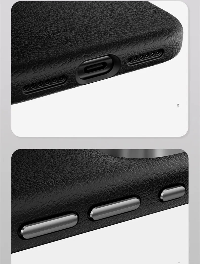 Luxury Leather MagSafe Case with Metal Camera Guard for iPhone 17 Series