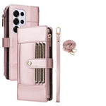 Samsung Galaxy S25 Series Leather Phone Case with Crossbody Strap and Zipper Wallet