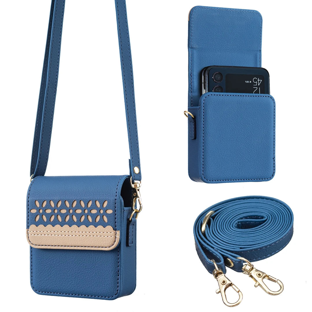 Luxury Embossed Small Flower Leather Bag Case with Long Lanyard for Samsung Galaxy Z Flip 6