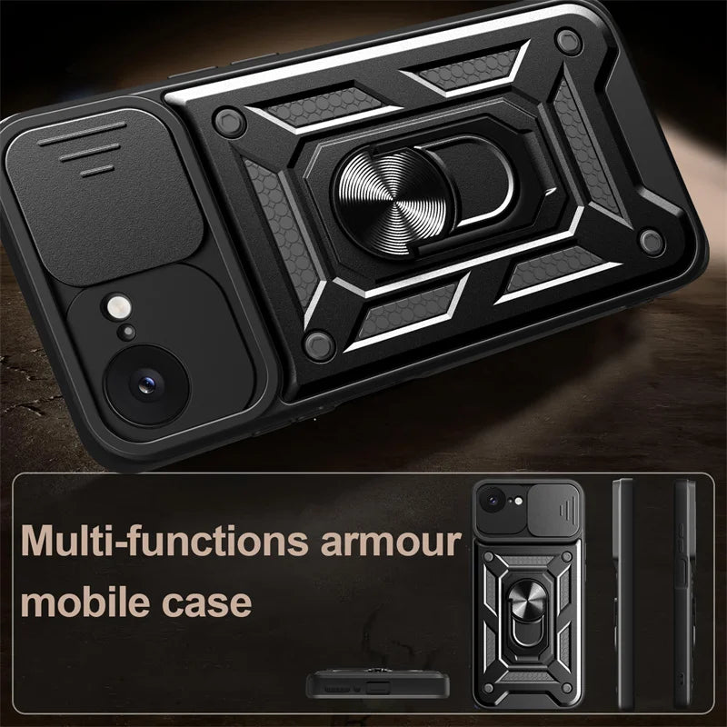 Heavy Duty Shockproof Armor Case with Slide Lens Protection for iPhone 16e