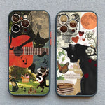 Abstract Art Cat Shockproof Back Phone Case for iPhone 15 Series