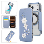 Elegant 3D Flower MagSafe Leather Flip Wallet Case for iPhone 17 Series