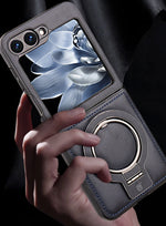 Shockproof Luxury Leather Magnetic Case with Ring Bracket for Samsung Galaxy Z Flip 6