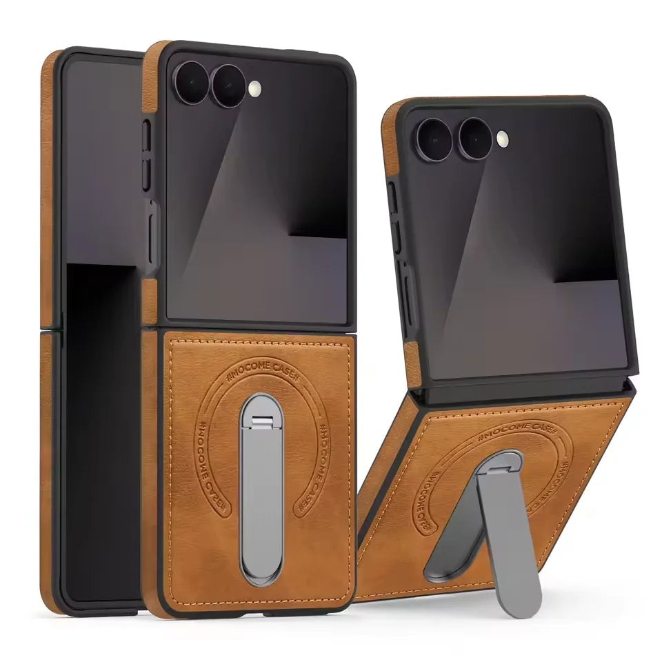 Samsung Galaxy Z Flip 7 PU Leather Magnetic Case with Stand