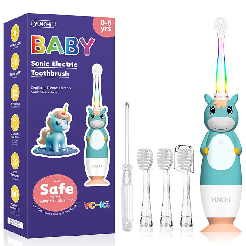 Yunchi K3 Kids Sonic Electric Toothbrush with 4 Brush Heads