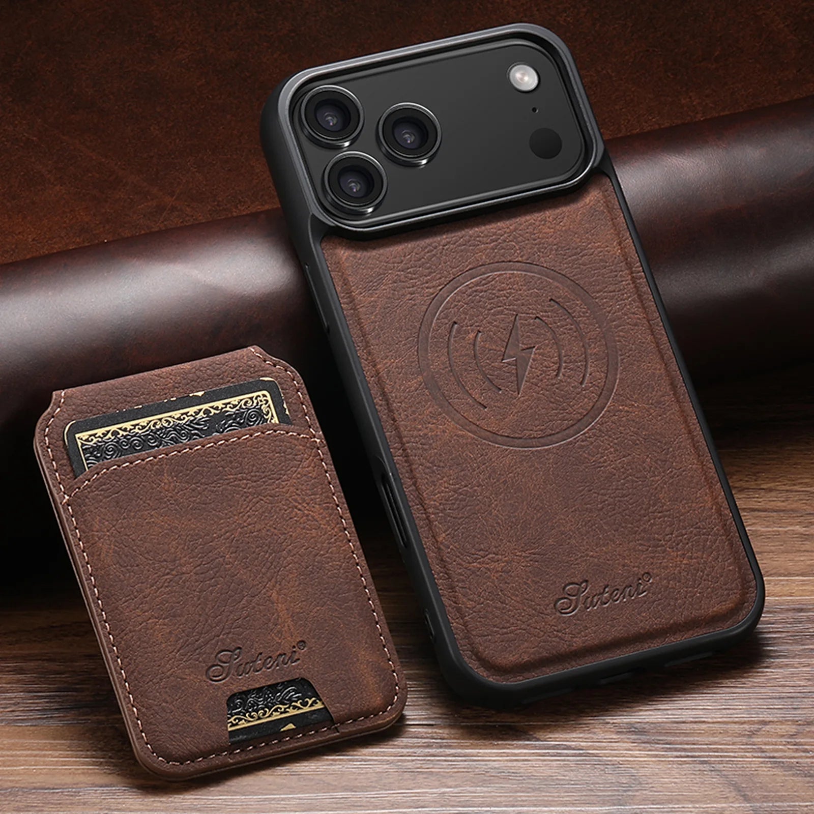iPhone 17 Series MagSafe Leather Case with Detachable Card Sloth
