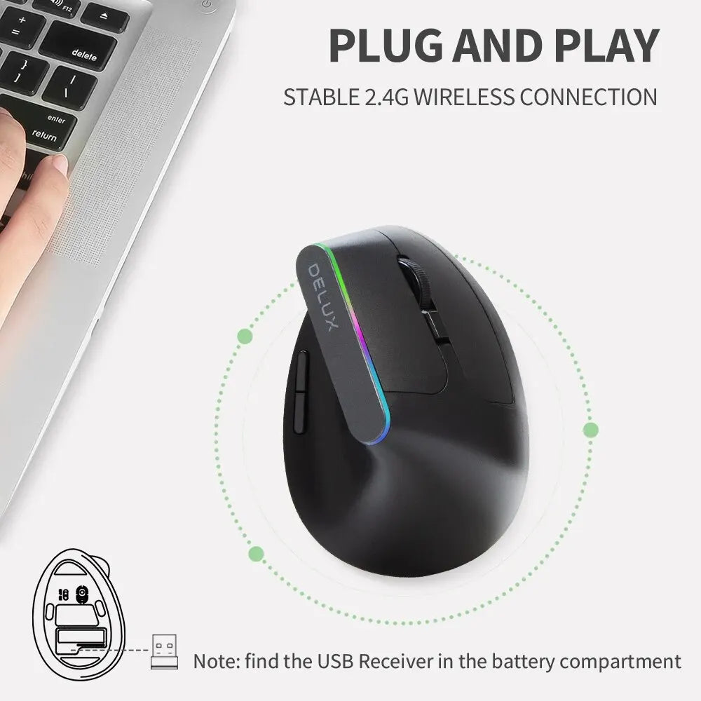 Delux M618C Wireless Ergonomic Vertical Gaming Mouse