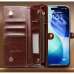 Genuine Leather Detachable Wallet Case with Wrist Strap for iPhone 17 Pro Max