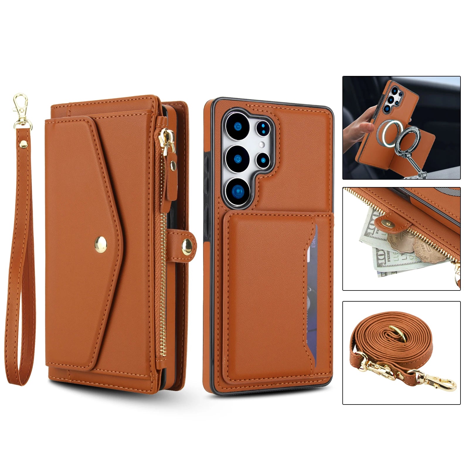 Crossbody Magnetic Leather Wallet Case for Samsung Galaxy S25 Series