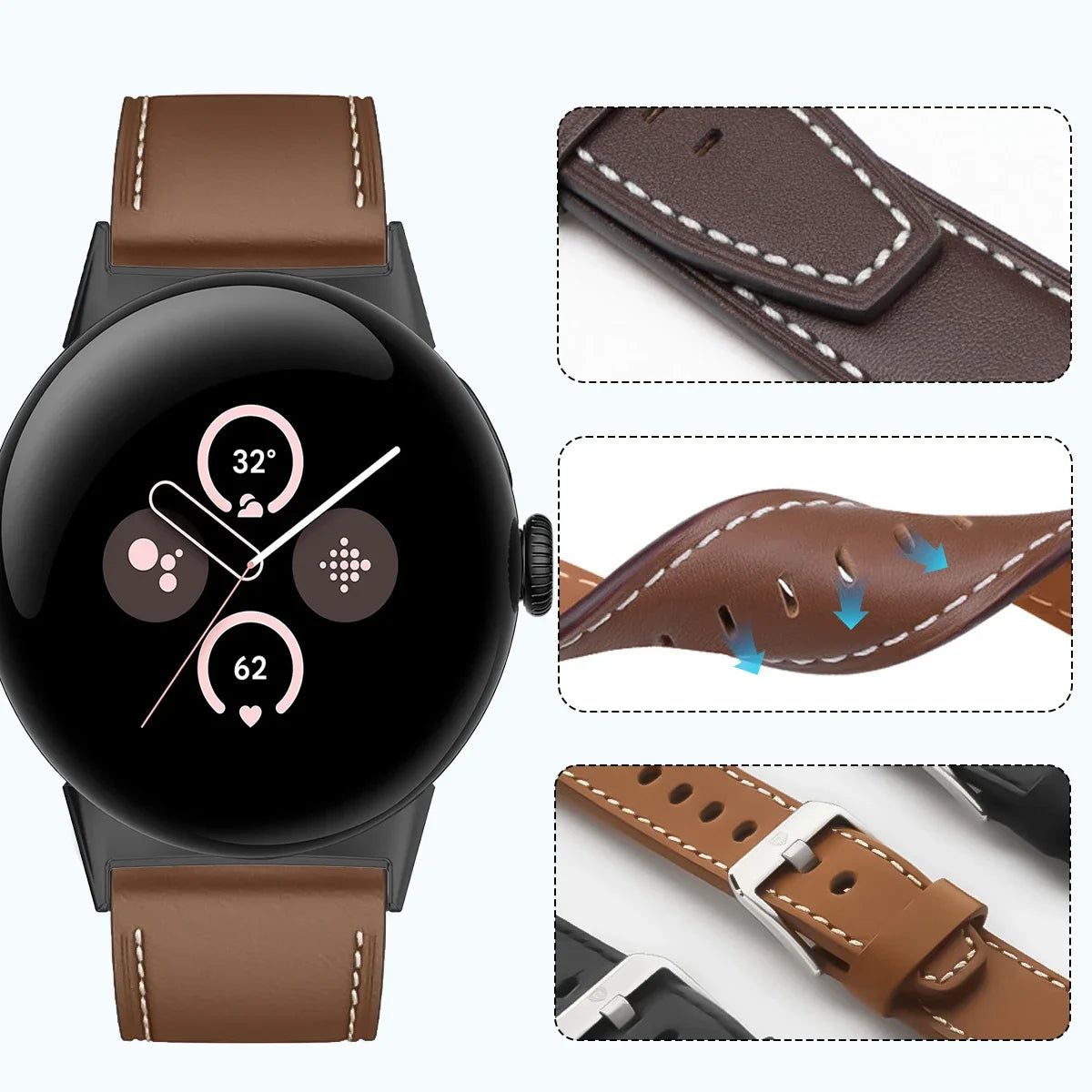 Premium Leather Replacement Strap for Google Pixel Watch 3