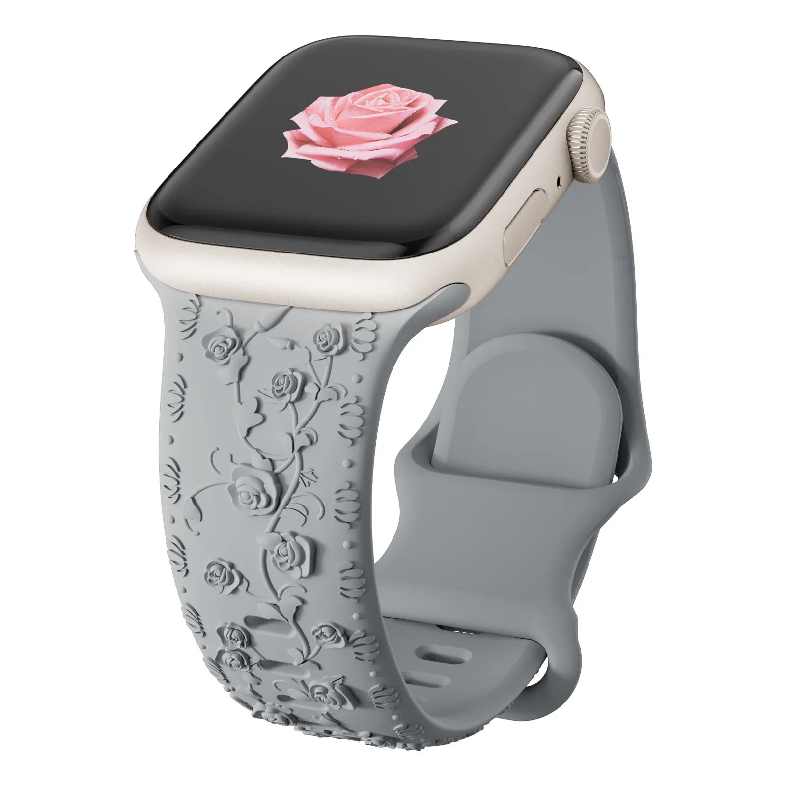 Rose Floral Engraved Strap Replacement Band for Apple Watch