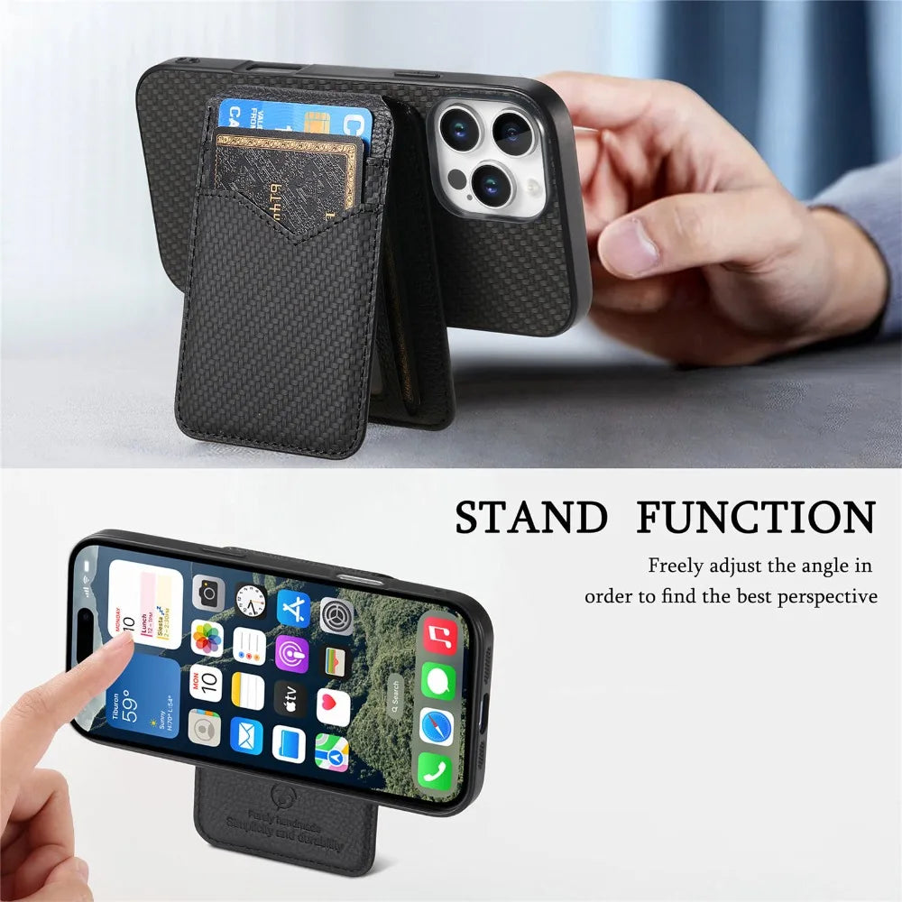 iPhone 15 Series Carbon Fiber MagSafe Case with Magnetic Wallet