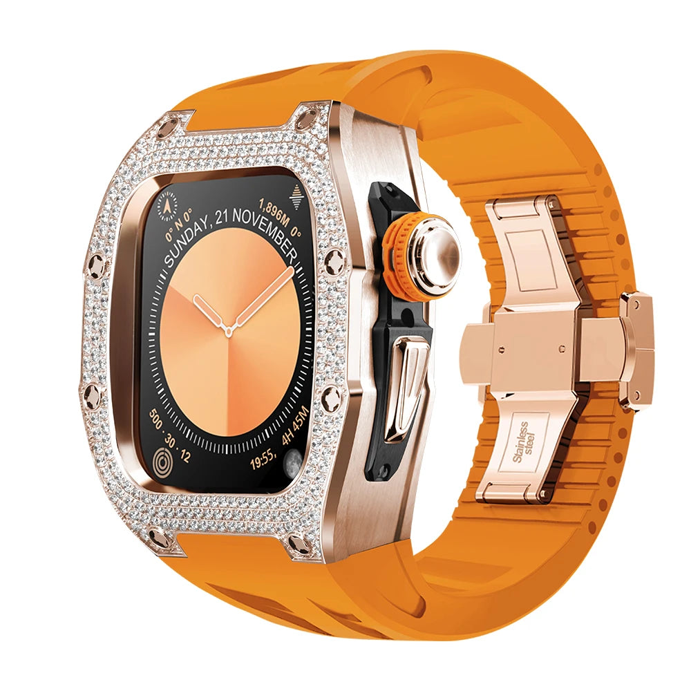 Luxury 5A Cubic Zirconia Titanium Case Modification Kit for Apple Watch Series 10 (46mm)