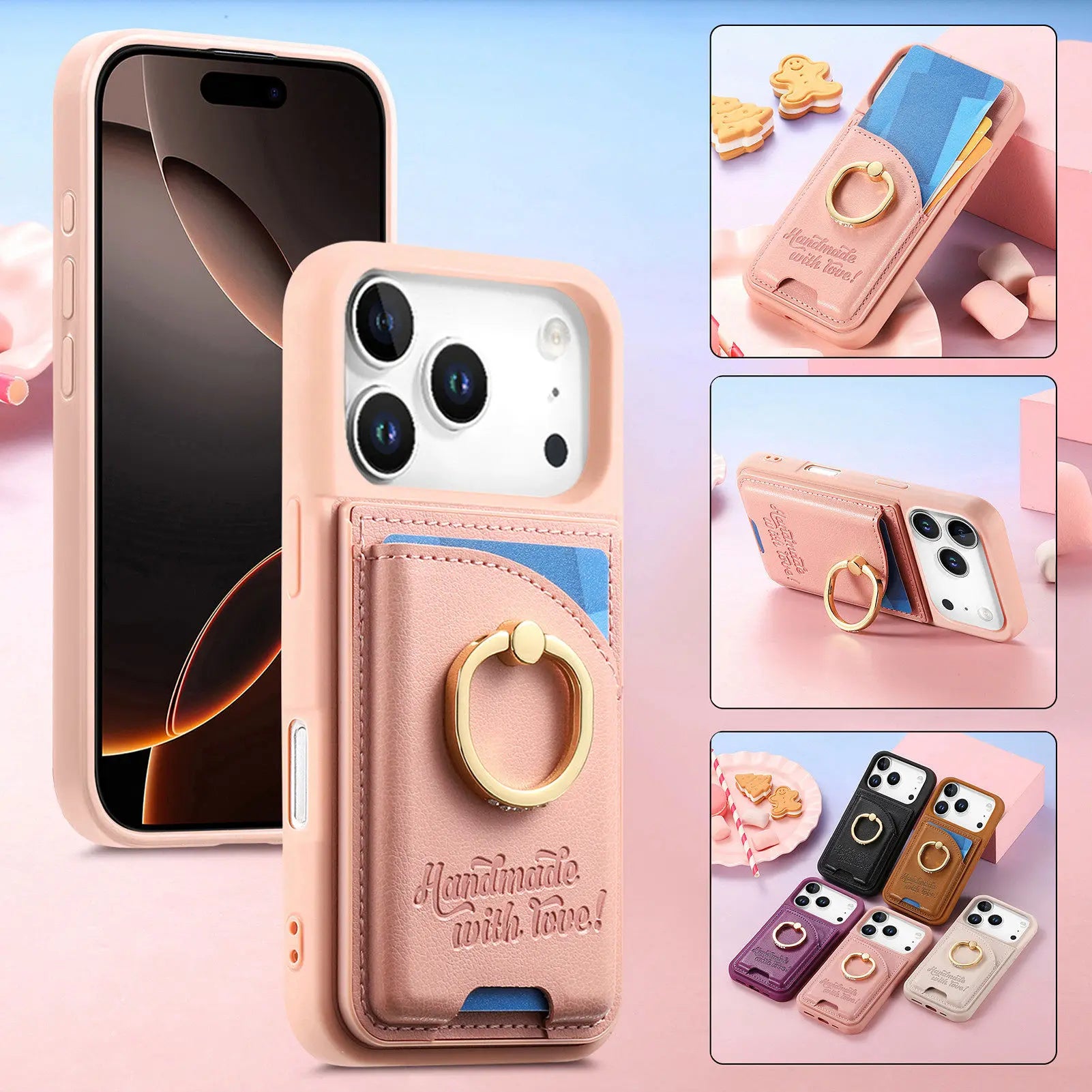 iPhone 17 Series Leather Wallet Case with Ring Holder and Kickstand