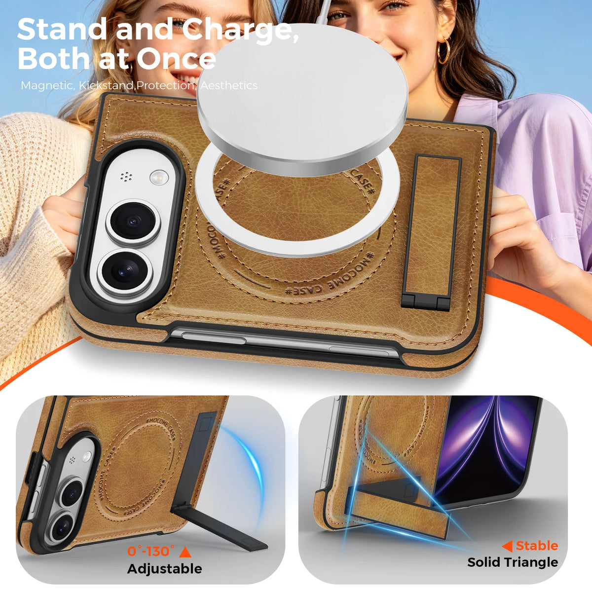 Leather Kickstand Case with MagSafe Alignment Ring for iPhone Duo