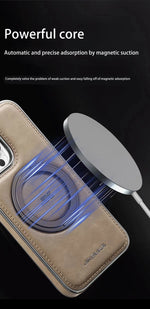 Shockproof Leather Case with Magnetic Kickstand for iPhone 15 Series