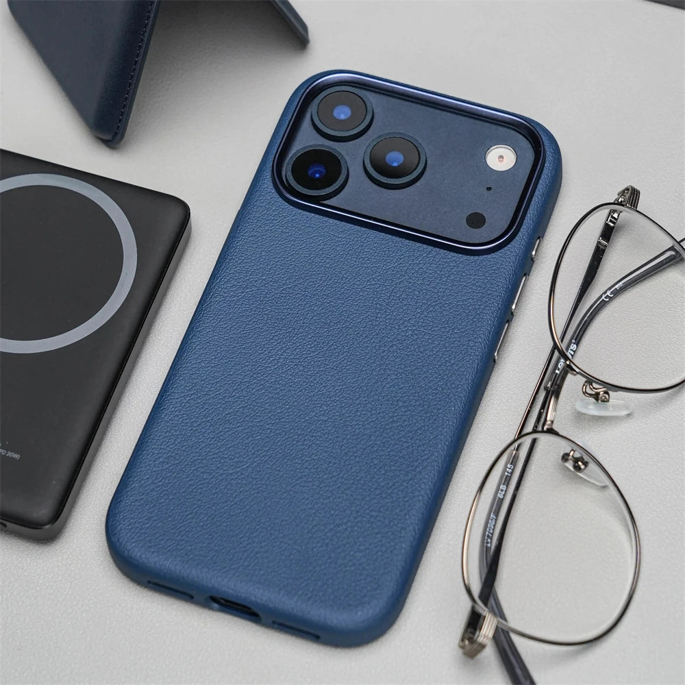 Textured Leather MagSafe Case with Raised Camera Lens Protection for iPhone 18 Series