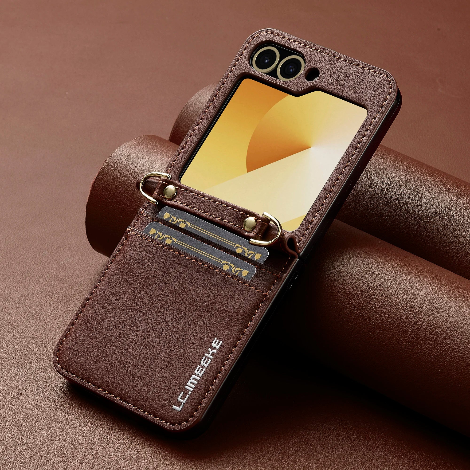 Crossbody Leather Case with Card Slots and Lanyard for Samsung Galaxy Z Flip 5