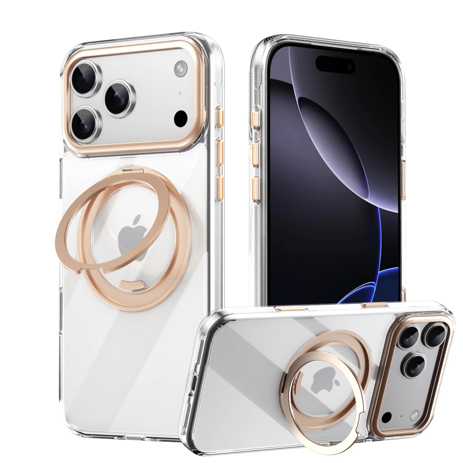 iPhone 17 Series Transparent MagSafe Case with 360° Rotating Ring Holder