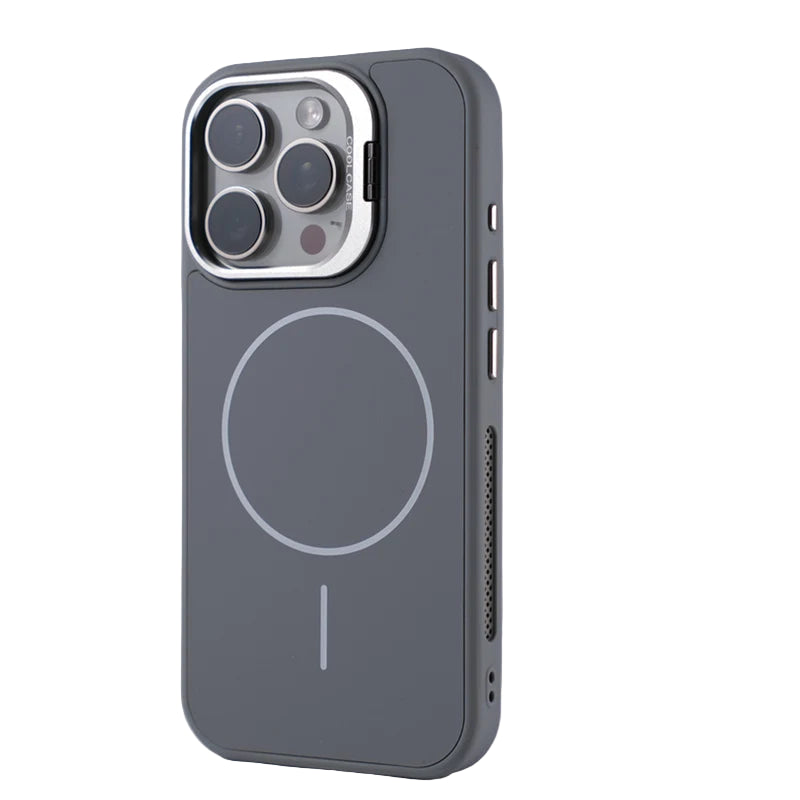 Matte Silicone MagSafe Case with Alloy Lens Kickstand for iPhone 16 Series
