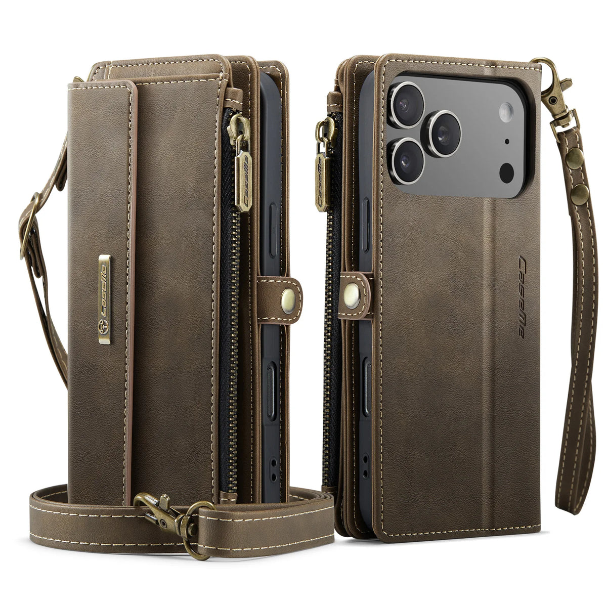 Leather Crossbody Wallet Case with Detachable Wrist Lanyard for iPhone 18 Series