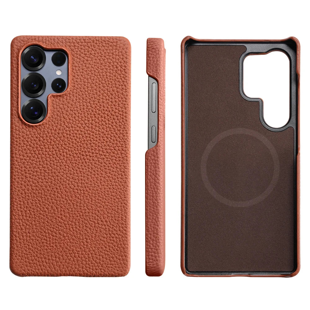 Luxury Cowhide Leather Magnetic Case for Samsung Galaxy S25 Series